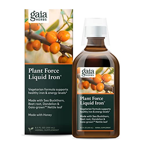 Gaia Herbs Plant Force Liquid Iron - Vegetarian Energy Support with Botanicals - 8.5 Fl Oz