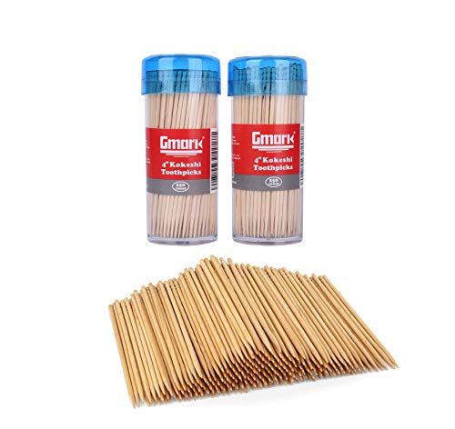 Gmark Premium Kokeshi Toothpicks - 100% Natural Birch, Certified, 500 Count in 2 Packs