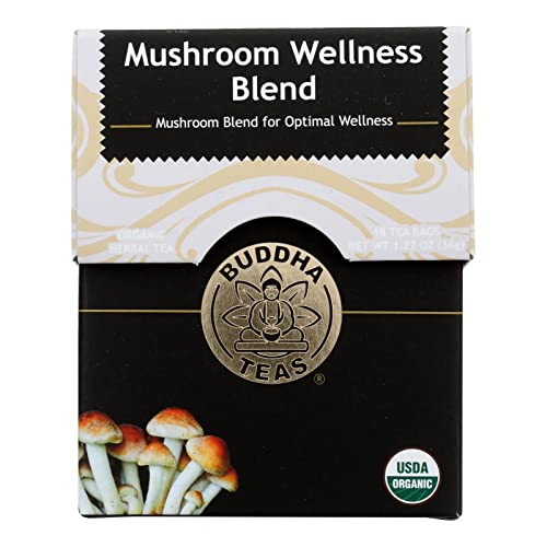 Buddha Teas Organic Mushroom Wellness Blend - Antioxidants & Minerals, Caffeine-Free - 18 Bags