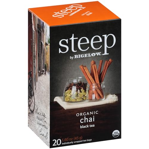 steep by Bigelow Organic Chai Black Tea - Caffeinated, Non-GMO, Gluten-Free - 120 Total Bags