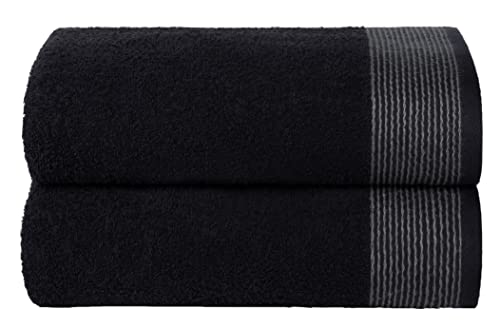 BELIZZI HOME Ultra Soft Bath Towel Set - Absorbent, Quick Dry, 100% Cotton, 2 Pack, Black, 28x55in