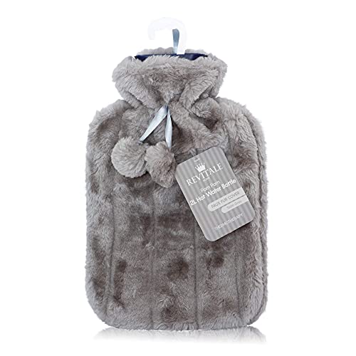 Revitale Luxury Faux Fur Hot Water Bottle - Comfort for Aches, Natural Rubber - 2L, Slate Grey