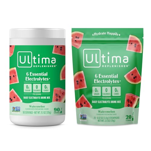 Ultima Replenisher Electrolyte Mix - 6 Essential Electrolytes, Zero Sugar, Watermelon - 90 Servings