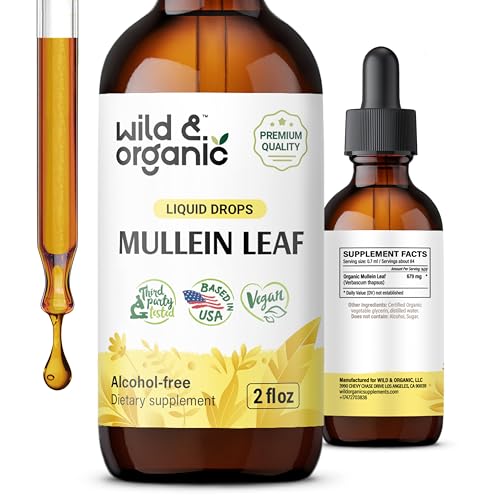 Wild & Organic Mullein Drops - Lung Detox Support, Vegan & No Additives - 2 fl oz