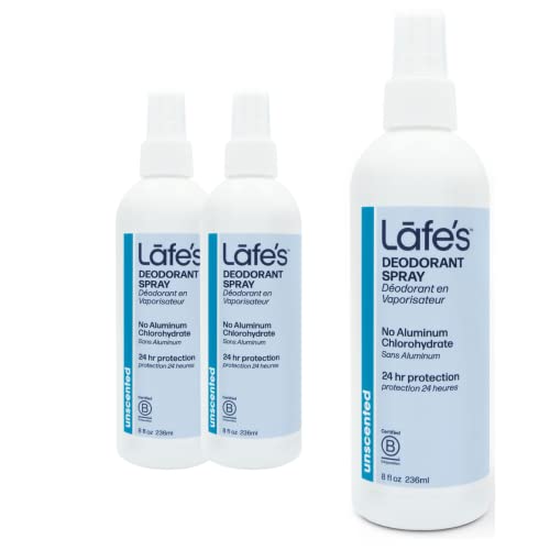 Lafe's Natural Deodorant Spray - 24-Hour Protection, Vegan & Cruelty-Free - 8oz, Unscented, 3 Pack