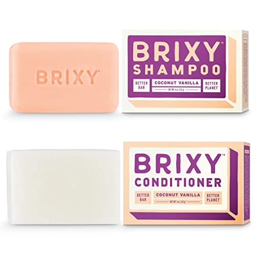 BRIXY Shampoo & Conditioner Bar Set - Hydrates & Controls Oil, pH Balanced, Vegan - 2 Bars