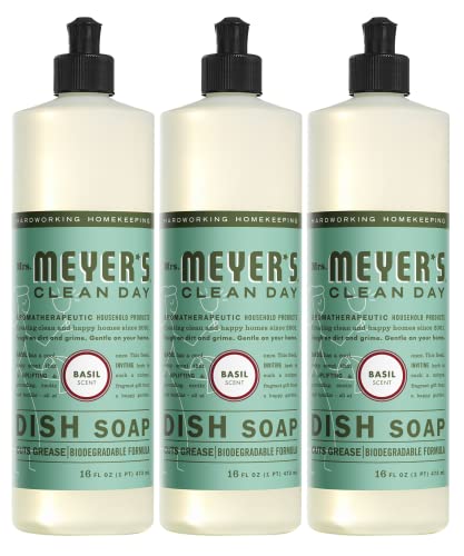 Mrs. Meyer's Liquid Dish Soap - Cuts Grease, Plant-Derived, Cruelty-Free, 16 fl. oz - Pack of 3