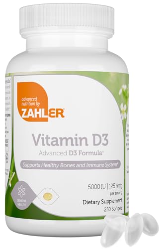 Zahler Vitamin D3 5000 IU Softgels - Immune & Bone Support, Non-GMO, Kosher - 250 Count