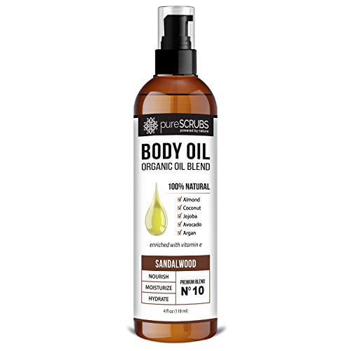 pureSCRUBS Sandalwood Body Oil - Hydrating Organic Blend, Nourishes Skin & Cuticles - 4oz