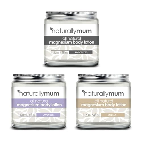 NaturallyMum Magnesium Body Lotion Bundle - Supports Sleep & Health, Safe for Kids - 3 x 4 fl oz