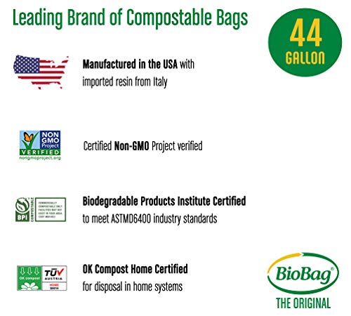 BioBag Compost Bag - 100% Compostable, Non-GMO Verified, Durable Design - 44 Gallon, 80 Count