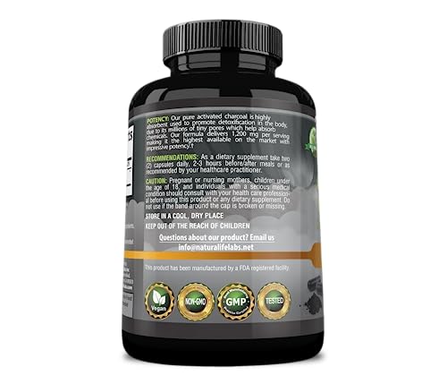 Activated Charcoal Capsules - 1,200 mg for Gas Relief & Detox, Vegan - 100 Count