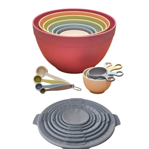 Bamboozle Kitchenware - Biodegradable Mixing Bowls & Measuring Tools, 22-Piece Set, Pastel