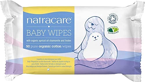 Natracare Organic Cotton Baby Wipes - Chlorine Free, Vegan, Biodegradable - 50 Count, Pack of 4