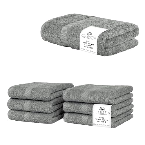 Premium Combed Cotton Towel Bundle - Soft, Absorbent, Durable, Quick Dry - 7 Pack, Grey