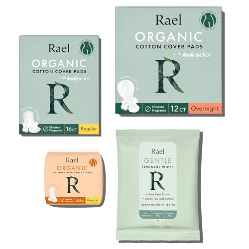 Rael Feminine Care Set - Organic Cotton Pads, Liners & Wipes for Freshness & Comfort - 22 Count