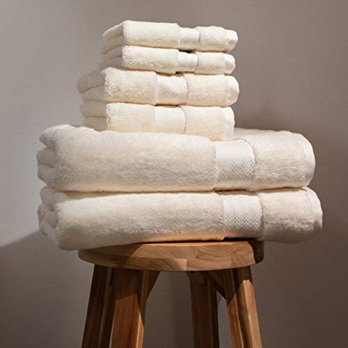 Fabdreams Organic Cotton Towel Set - Luxurious Absorbent Towels, GOTS Certified - 6 Pieces, Ivory