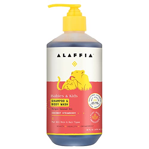 Alaffia Kids Shampoo & Body Wash - Gentle Care with Fair Trade Coconut Oil & Strawberry - 16 Fl Oz