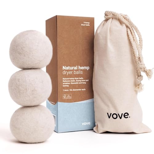 Vove Natural Hemp Dryer Balls - 30% Faster Drying, Hypoallergenic, Reusable - Pack of 3