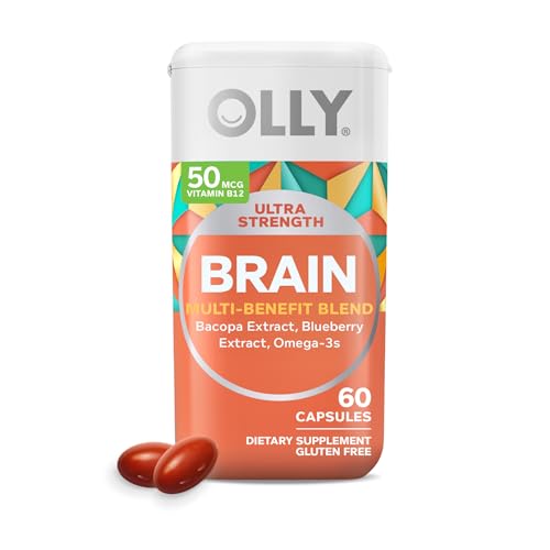 OLLY Ultra Strength Brain Softgels - Supports Memory & Focus with Omega-3s, B6, B12 - 60 Count