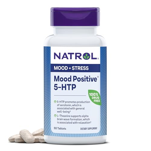 Natrol Mood Positive 5-HTP Supplement - Supports Mood Balance, Brain Health - 50 Tablets