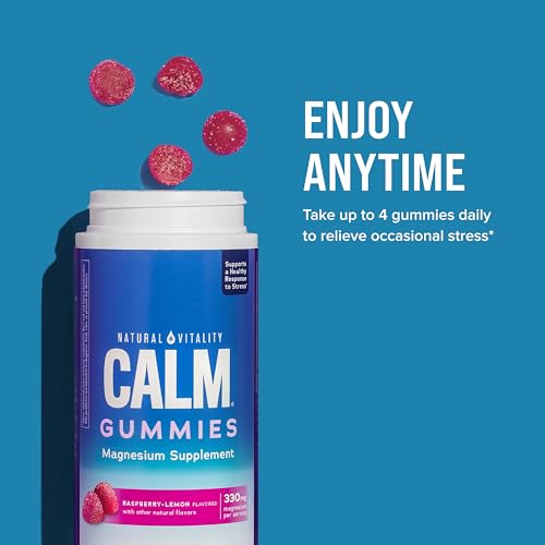 Natural Vitality CALM Magnesium Citrate Gummies - Stress Relief, Vegan, Raspberry Lemon - 120ct