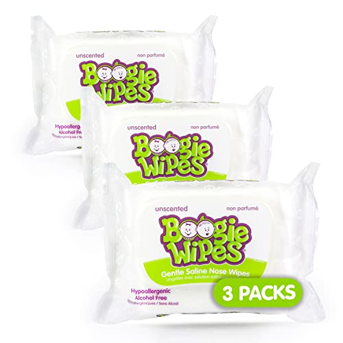 Boogie Saline Nose Wipes - Gentle Cleaning with Aloe & Vitamin E, Unscented - 90 Count