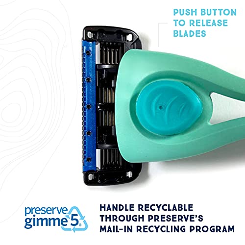 Preserve POPi Shave 5 Razor System - Comfort Blades, Recycled Ocean Plastic - Neptune Green