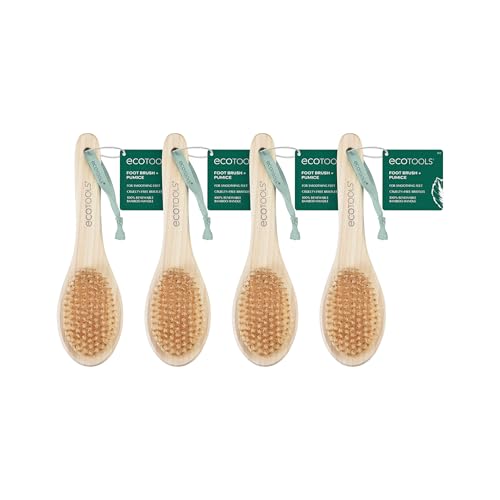 EcoTools Foot Care Set - Exfoliates & Cleanses Dry Feet, Bamboo Handle, 4 Pcs