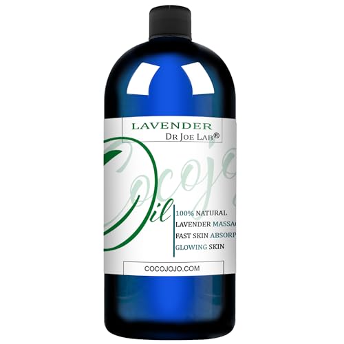 Cocojojo Lavender Essential Oil Massage Oil - Relaxing Aromatherapy, Nourishing Jojoba Blend - 32oz