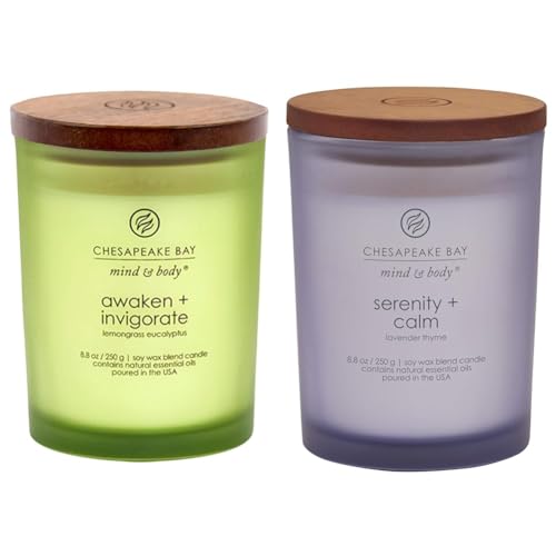 Chesapeake Bay Candle Set - Invigorating Lemongrass & Calming Lavender, Essential Oils - Medium Jars