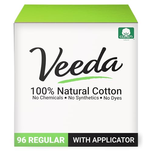 Veeda Natural Cotton Tampons - Regular Absorbency, Leak-Proof, BPA-Free Applicator - 96 Count