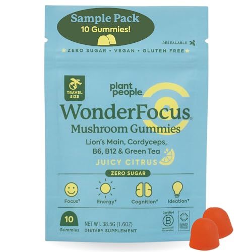 Plant People WonderFocus Mushroom Gummies - Boost Memory, Focus & Energy, Vegan, Citrus - 30g