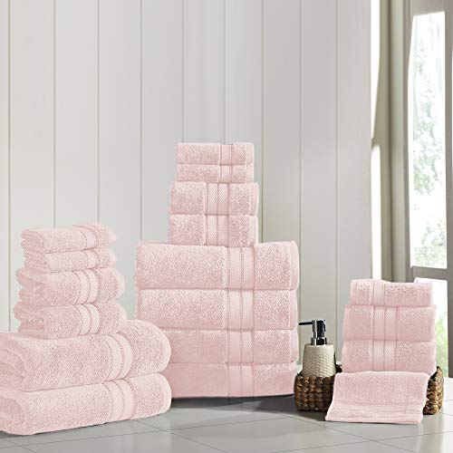 Modern Threads Towel Set - Ultra Soft & Quick Dry, 100% Combed Cotton - 18-Piece, Blush