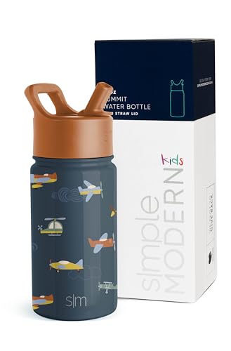 Simple Modern Kids Water Bottle - Insulated, Leak-Proof Straw Lid, Durable Finish - 14oz, Wheels Up