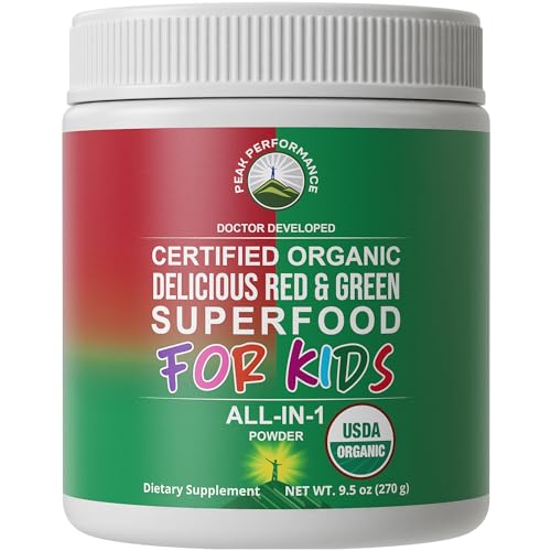 Peak Performance Kids Greens & Reds Superfood - Nutrient-Rich, Organic Ingredients - 12oz