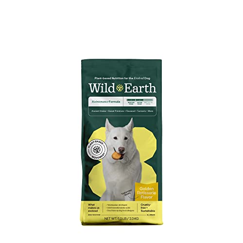 Wild Earth Vegan Dog Food - Complete Nutrition, Allergy Relief, Golden Rotisserie Flavor - 5lbs