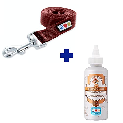 Pawtitas Pet Care Bundle - Durable Reflective Leash & 100% Natural Ear Cleaner for Dogs