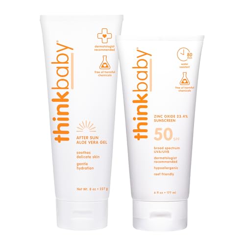 Thinkbaby Sunscreen & After Sun Bundle - SPF 50+ Baby Protection, Soothing Aloe Relief - 6oz & 8oz