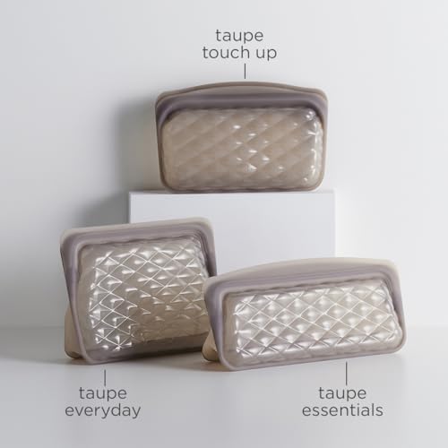 Stasher Premium Silicone Makeup Bags - Leak-Free, BPA Free, Travel-Friendly, 3-Pack, Taupe