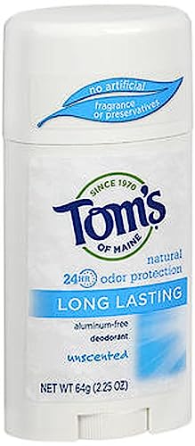 Tom's of Maine Deodorant Stick - Natural Ingredients, Long-Lasting Protection, Unscented - 2.25 oz