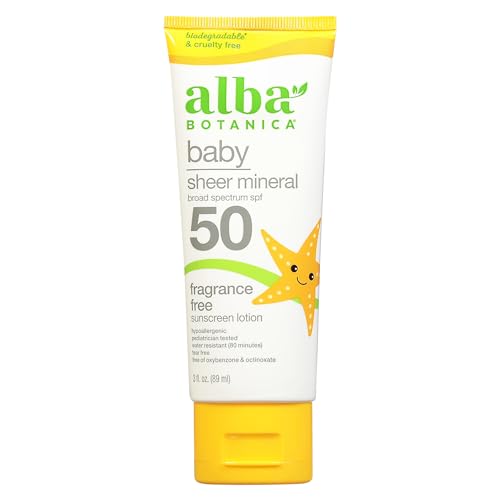 Alba Botanica Baby Sunscreen - SPF 50 Protection, Pediatrician Tested, Fragrance-Free - 3 Fl Oz