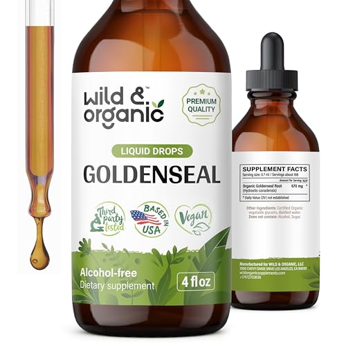 Wild & Organic Goldenseal Tincture - Lung & Digestive Support, Alcohol-Free, 4 oz