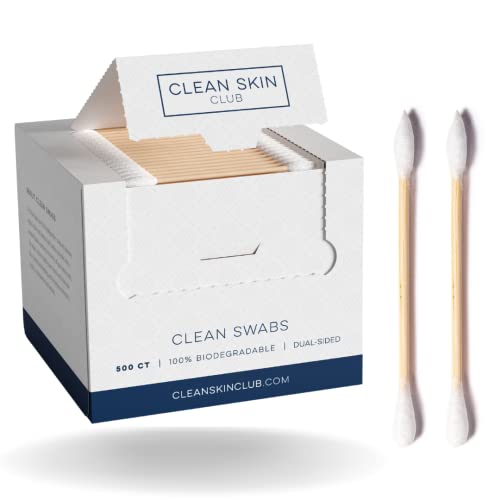 Clean Skin Club Cotton Swabs - Biodegradable Organic Cotton & Bamboo, 500 Count