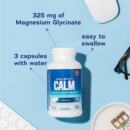 Natural Vitality Calm Magnesium Capsules - Supports Bone, Muscle & Heart Health - 180ct