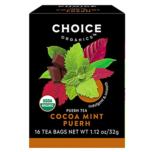 Choice Organics Cocoa Mint Puerh Tea - Smooth Flavor, USDA Organic, 48 Compostable Bags