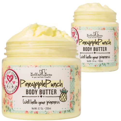 Bella & Bear Pineapple Body Butter - Vegan, Cruelty-Free, Plant-Based - 6.7oz & 3.4oz