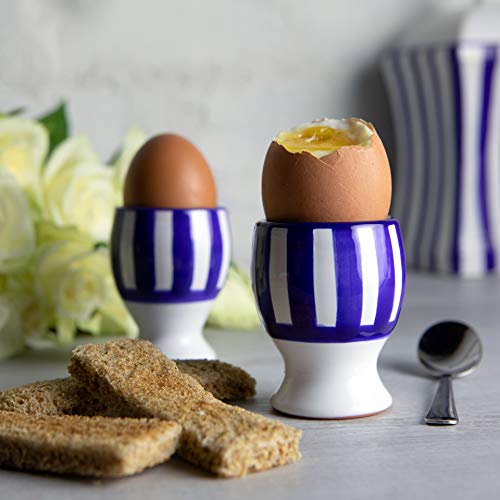 City to Cottage® Dark Navy Stripe Egg Cup Set - Handmade Pottery, Multi-Use, 2 Pieces