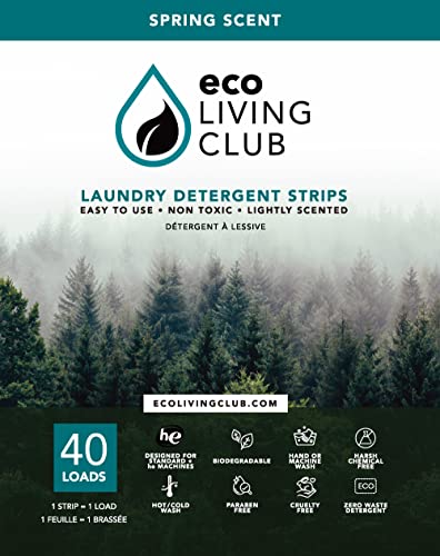 Eco Living Club Laundry Detergent Sheets - Hypoallergenic, Biodegradable, Spring Scent - 80 Loads