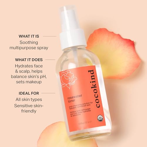 Cocokind Rosewater Facial Toner - Hydrates, Balances pH, Soothes Sensitive Skin - 4 Fl Oz